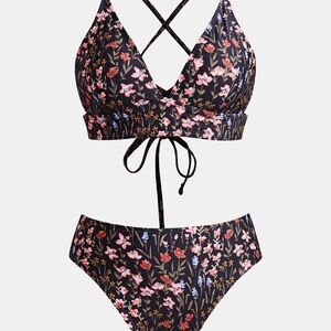 Cupshe Garden Meadows V-Neck Bralette & Mid Rise Hipster Bikini Set